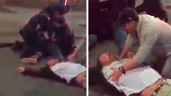 Por golpes con la pistola uno de los agredidos terminó noqueado y tirado en la calle (Foto: Captura)