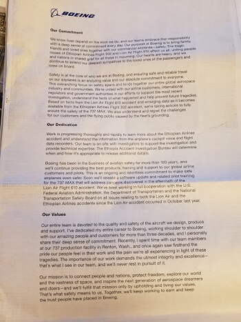 El comunicado publicado por Boeing
