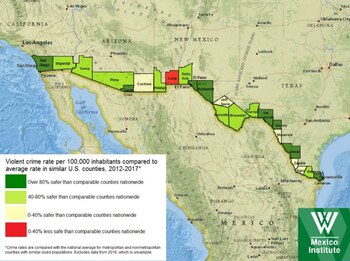 Los puntos de la frontera y su nivel de peligrosidad (Crédito: Wilson Center)