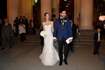 Ariel Puchetta y Camila Minoldo, a la salida de la iglesia