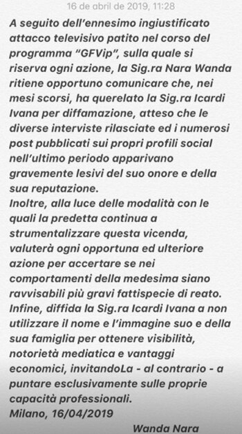 La publicación de Wanda Nara