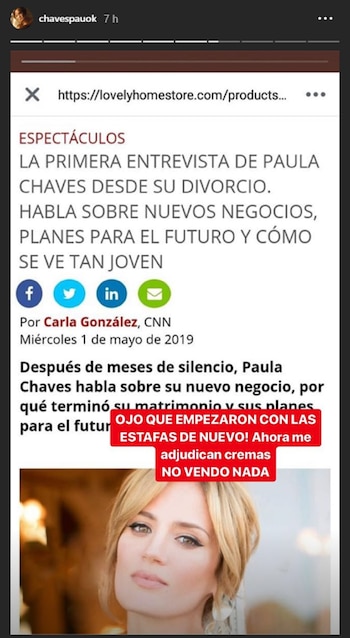 El posteo de Paula Chaves