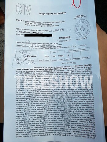 La notificación que recibió Verónica