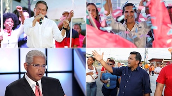 Los principales candidatos presidenciales en Panamá: Laurentino Cortizo y Rómulo Roux (arriba); José Blandón y Ricardo Lombana