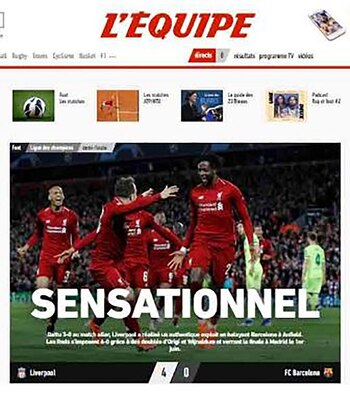 L’Equipe, Francia: “Sensacional. Liverpool realizó