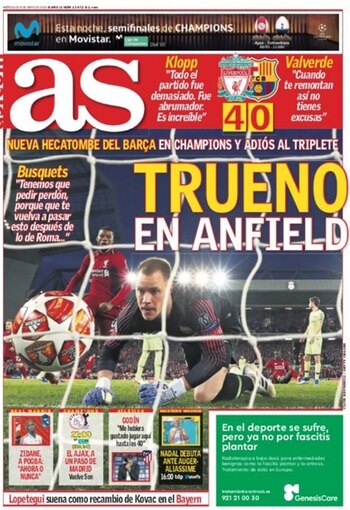 AS, España: “Trueno en Anfield”