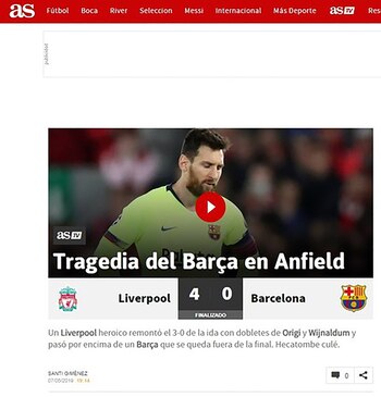 “Tragedia del Barça en Anfield”,