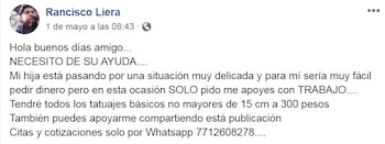 El tatuador pidió ayuda para su hija enferma a través de Facebook (Foto: Facebook Rancisco Liera)
