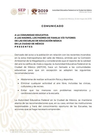 Comunicado de la Autoridad Educativa