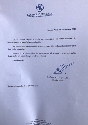 El parte médico sobra la