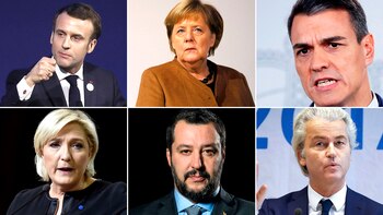 Arriba: Emmanuel Macron, Angela Merkel