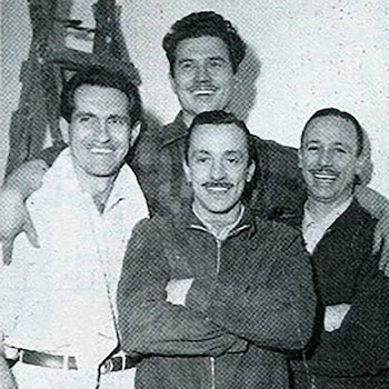 Pablo Birger (arriba), Menditeguy (izquierda) y los hermanos Gálvez en 1953