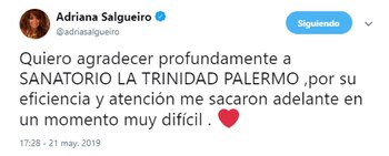 El tuit de Adriana Salgueiro