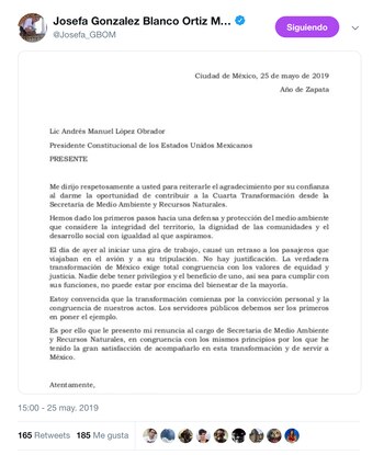 El mensaje de renuncia de