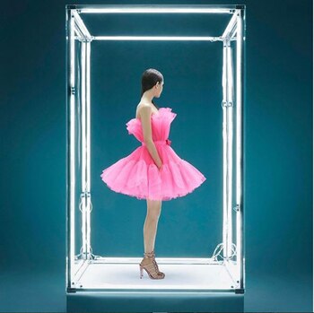 Vestido fucsia strapless de tul