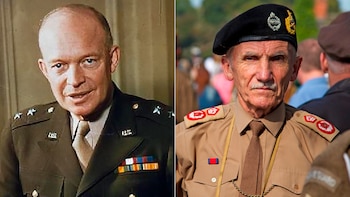 Los líderes aliados: Comandante en Jefe Supremo de la Fuerza Expedicionaria aliada, general Dwight D. Eisenhower (EEUU) y el Comandante del 21° grupo de ejército, general Bernard Montgomery (RU) (Grosby)