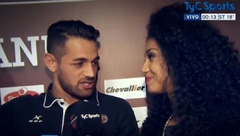 Lautaro Acosta y Kate Rodríguez se conocieron en un programa deportivo en el cual ella se destacaba como panelista y él fue de invitado (Foto: captura de TV, TyC Sports)