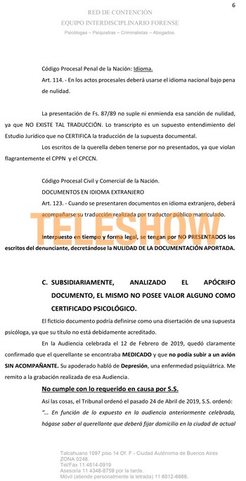 El documento que Hermida presentó en Tribunales para pedir la nulidad de la causa que Juan Darthés le inició a Anita Co