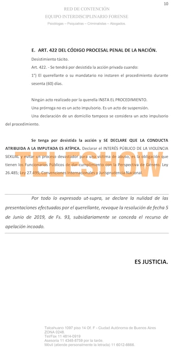 El documento que Hermida presentó en Tribunales para pedir la nulidad de la causa que Juan Darthés le inició a Anita Co