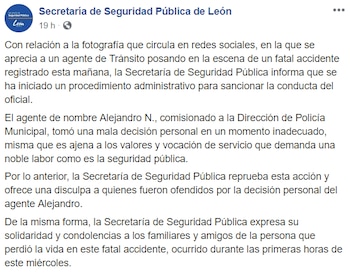 Las autoridades ofrecieron una disculpa por el comportamiento del oficial (Foto: Facebook Secretaría de Seguridad Pública de León)