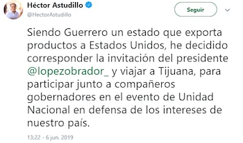 El guerrerense, Héctor Astudillo, fue de los primeros en pronunciarse a favor de la posición de AMLO (Foto: Twitter)