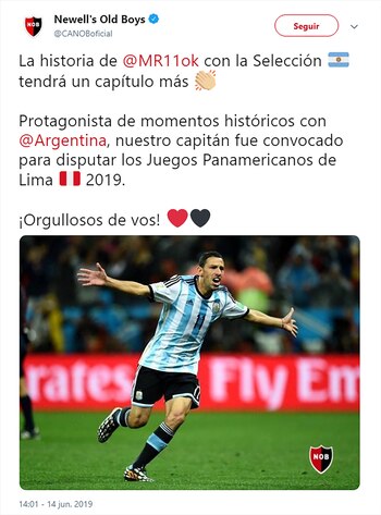La publicación de Newell’s para confirmar la citación de Maxi