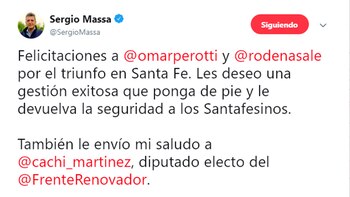 Tuit de Sergio Massa felicitando