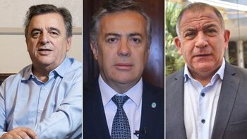 El diputado nacional Mario Negri, el gobernador Alfredo Cornejo y el ex intendente de la Capital, Luis Juez.
