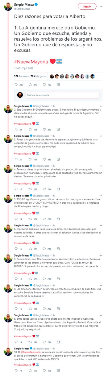 Las diez razones para votar a Alberto Fernández, según Sergio Massa