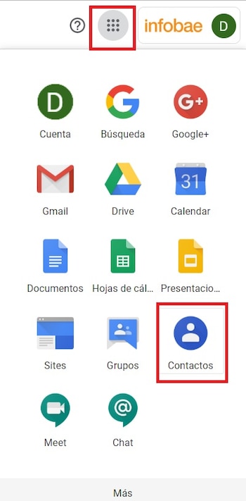 Ingresar a Contactos desde Gmail.