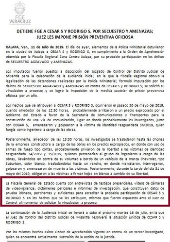 La Fuscalía General de Veracruz dijo que cuenta con pruebas y grabaciones en contra de los imputados por el delito de secuestro agravado y amenazas (Foto: Twitter @FGE_ Veracruz)