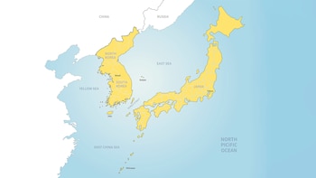 Países vecinos, Corea y Japón.