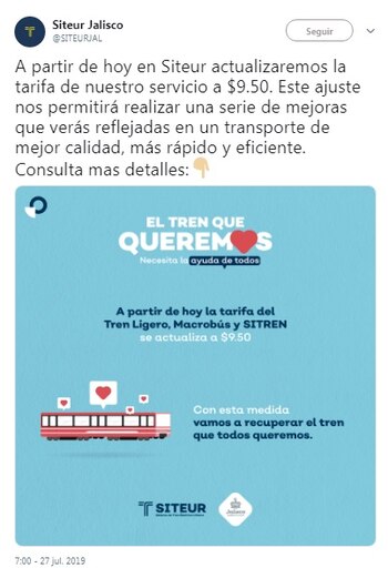 Aumento a la tarifa del