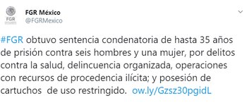 La Fiscalía General de la República dio a conocer la sentencia contra los miembros del cártel de Los Zetas, que fueron capturados en 2011 (Fotio: Twitter FGR México)