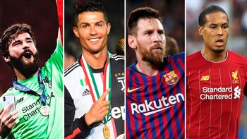 Alisson Becker (Liverpool), Cristiano Ronaldo (Juventus), Lionel Messi (Barcelona) y Virgil van Dijk (Liverpool)