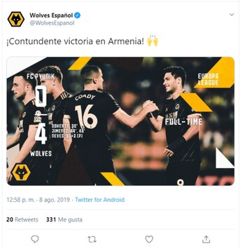 La vuelta parece un mero trámite para los Wolves (Foto: captura de pantalla de Twitter)