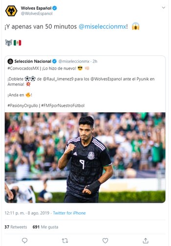 Hasta la selección mexicana destacó la actuación del azteca (Foto: captura de pantalla de Twitter)