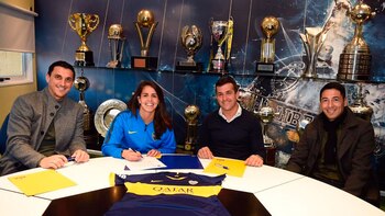 El encuentro también sirvió como presentación de Pablo Jérez, flamante coordinador de la disciplina, que acompañó a las jugadoras junto al presidente Daniel Angelici, el secretario general Christian Gribaudo y el director deportivo Nicolás Burdisso