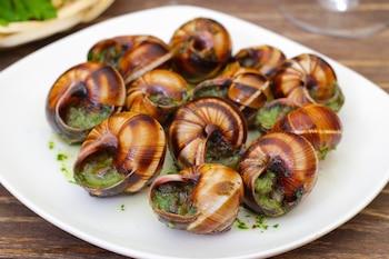 El escargot o caracol es un plato de caracoles de tierra cocidos, que por lo general se sirve como entrada
