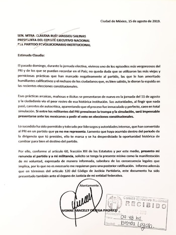 La carta enviada por Ortega