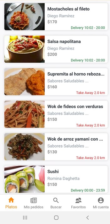 La app muestra un menú