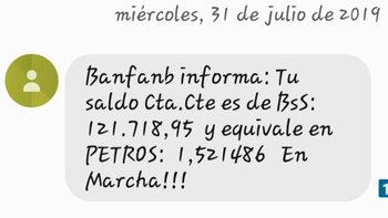 Anuncio del depósito en bolívares