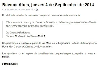 El comunicado de la familia