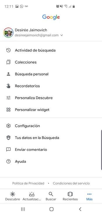 Para personalizar Google Descubre se