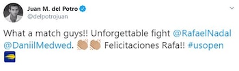 El mensaje de Del Potro tras la consagración de Rafael Nadal ante Daniil Medvédev