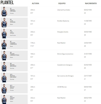 Ficha técnica del plantel argentino