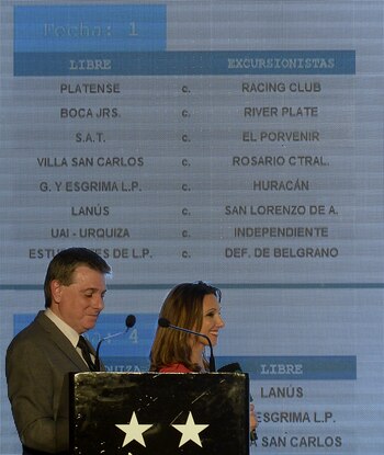 La primera fecha, en la pantalla gigante del complejo que la AFA tiene en Ezeiza