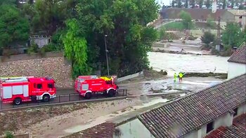 Camiones de bomberos conducen por