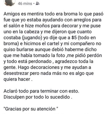 La joven aclaró que todo
