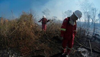 Bomberos trabajan en el departamento